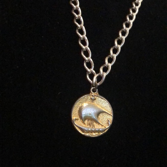 Vintage 80’s /90’s. hip hop style long necklace two- tone gold nautical pendant - Picture 10 of 10